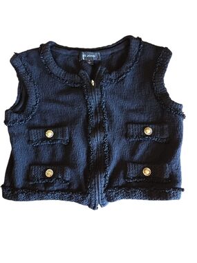St. John Black Tweed Zip-Front Vest with Gold Hardware